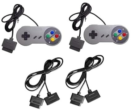 Lot de 2 manettes rétro + 2 rallonges de 1,8 m – Compatible avec SNES / Super Nintendo – Lot de 2 manettes de jeu pour consoles classiques 16 bits