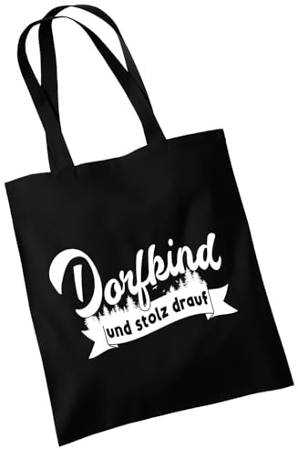 OM3 Baumwolltasche mit Spruch - Dorfkind und stolz drauf - Statement - Baumwollbeutel - Tasche - Lange Henkel