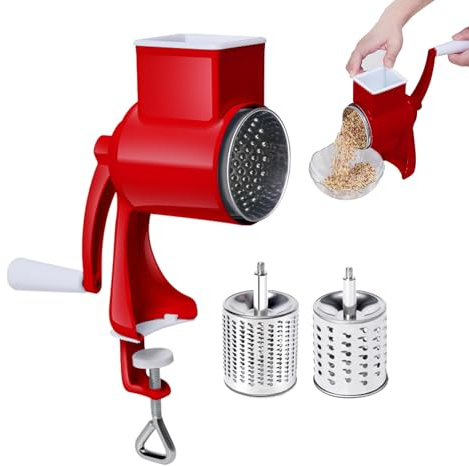 Hachoir à fromage rotatif – Râpe à fromage manuelle avec poignée | Moulin rotatif multifonction pour fromage, noix, chocolat | Coupe-fromage de cuisine antidérapant pour fromage à pâte dure et plus