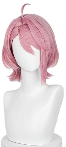 Anime Cosplay Kostüm Perücke, Shiratori Aira Perücke Rosa Kurze gerade Perücken mit Bangs Halloween Karneval Rollenspiel Wigs