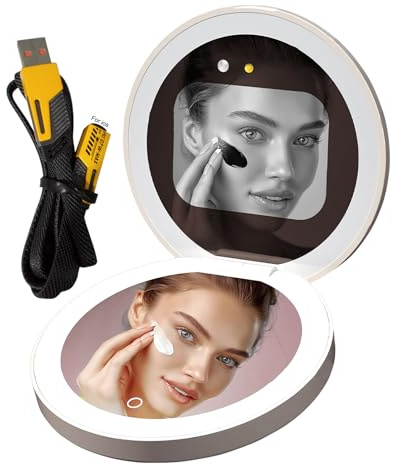 UV Camera - Foldable Makeup Mirror and Power Bank with Dimmable LED Lights | Portable Vanity Mirrors for Travel Home Use, Compact Design for Bathroom and On-the-Go Styling, Adjustable Light
