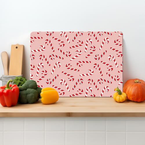Christmas Candy Canes Textured Glass Chopping Board Worktop Saver for Kitchens – Durable, Easy-Clean, Scratch Resistant, Hygienic, Non Slip Feet, Available in Two Sizes Medium 28.5cm x 20cm