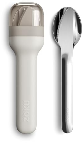 ZOKU Pocket Utensil Set, Grey - Stainless Steel Fork, Knife, and Spoon Nest in Case - Portable Design for Travel, School, Work, Picnics, Camping and Outdoor Home Use