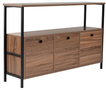 Hanah Home Stilvoller Konsolentisch, Walnuss & Schwarz, 120 x 77 x 29,5 cm | 100% melaminbeschichtet, elektrostatische Pulverbeschichtung, PVC-Kantenband | modernes Design für Zuhause & Büro
