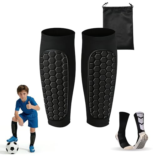 JANORS Schienbeinschoner Kinder Fussball Atmungsaktiv mit Waben Pads | Sport Schienbeinschutz,Rutschfest,Anti-Aufprall,Inkl Fußballsocken und Aufbewahrungsbeutel