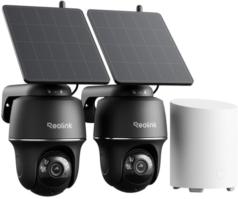 Reolink 2x Argus PT 5MP Solar Security Camera Outdoor+Hub Mini CCTV System | 360° Pan Tilt, Colour Night Vision, Dual Band WiFi, Local Recording, No Subcription, AI Motion Detection for Home Security