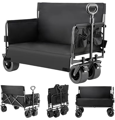 Veitoalioy Carrello da Giardino Pieghevole, Carrello per la pesca e lo shopping, Spiaggia Carrozza da campeggio, dotato le ruote del serbatoio si adattano a tutti i terreni (LY008-BLACK-J)