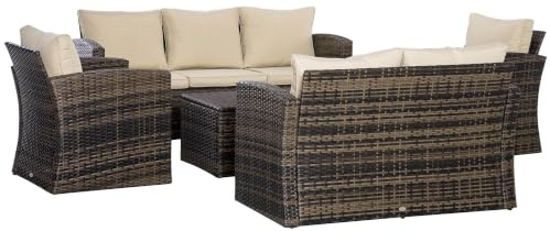 Outsunny Conjunto de Jardín Exterior de Ratán 6 Piezas Caqui