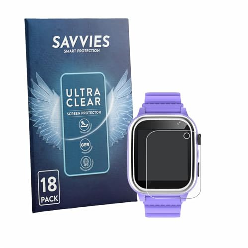 Savvies 18 Stück Schutzfolie für kaacly Kids Smartwatch 1.44 | Transparenter Displayschutz Made in Germany, Ultra-Klar Displayschutz-Folie