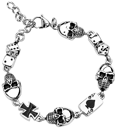 etNox hard and heavy Gambling Skull Männer Armband silberfarben