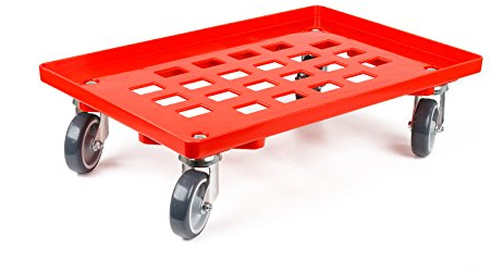 aidB Transportroller für Euroboxen mit 2 Lenk- und 2 Bockrollen aus Gummi, Rot, 600x400 mm, Fläche gerastert, Rollwagen zum Transport von Kisten