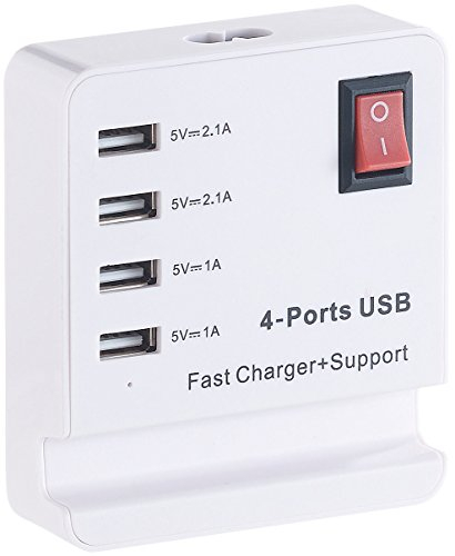 revolt USB Ladestation: USB-Netzteil mit Smartphone-Ablage, 4 Ports: 2X 2,1 A, 2X 1 A (Netzgerät, Ladegerät Mehrfach, Mehrfachstecker)