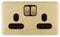 Schneider Electric - Lisse Screwless Deco, Switched Double Power Socket, 13A, Satin Brass with Black Insert, GGBL3020BSB