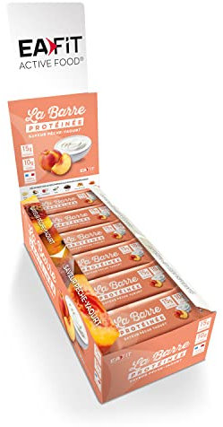Barres protéinées EAFIT | Proteine barre, Fitness, musculation| Nutrition sportive saine pour prise de muscle | Faible en sucre | 15g de protéines | Peche/yaourt | 24 barres de 46g | Marque Française