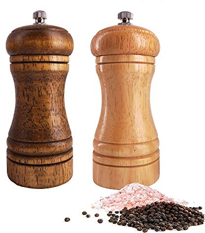 Saliera e pepiera, Ouktor manuale in legno, saliera e pepiera in ceramica rotore con ruvidità resistente e regolabile 5.5inch