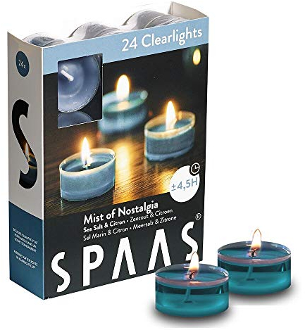 Spaas 24 Duftenden Clearlights, Teelichter mit durchsichtigem Halter, ± 4,5 Stunden - Mist of Nostalgia, 0338340.519, Meeresblau, D 38 mm x H 19 mm