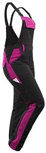 strongAnt Salopette da lavoro da donna Elasticizzata Berlin. Salopette combinati - Pantaloni magazzino giardiniere, tasca per ginocchiere - Nero Bianco Rosa
