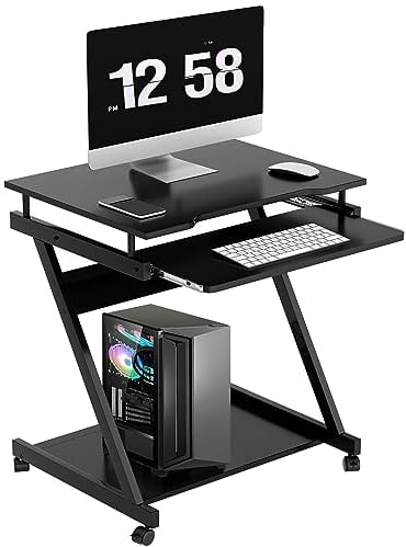 SogesHome Scrivania mobile per computer con tastiera scorrevole, 4 ruote, postazione di lavoro, scrivania, tavolo per PC per casa e ufficio, nero, NSD-DX-8110-BB