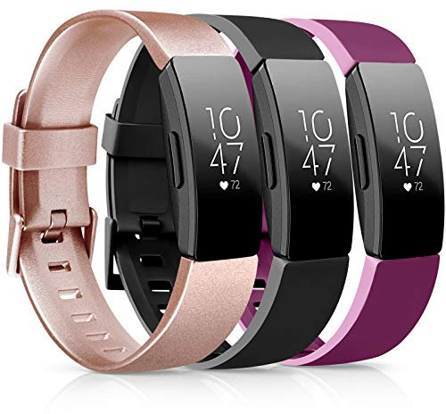 [3 Pack] Soft TPU Bands Compatible with Fitbit Inspire HR/Fitbit Inspire/Fitbit Ace 2 Wristbands Sports Waterproof Wristbands for Fitbit Inspire HR Fitness Tracker (Rose Gold/Black/Sangria, Small)
