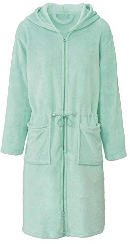 CelinaTex S Bademantel Kapuze Uni lang aufgesetzte Taschen zwei Wege Reißverschluss Damen Kuschelflanell OEKO-TEX Vital