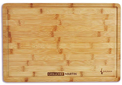Schneidebrett Shunan Bambus Grillchef I Großes Holz-Brett 45x30cm I Premium Qualität I Küchenbrett I Saftrille I Antibakterielles Schneidbrett