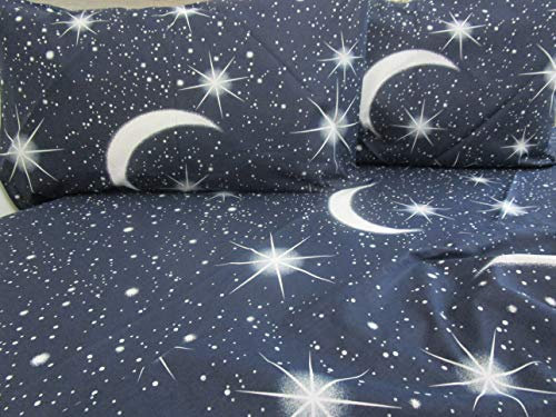 PAGO POCO Bettwäsche-Set mit Mond und Sternen, 100 % Baumwolle, Einzelbett, französisches Bett, französisches Bett (Einzelbett)