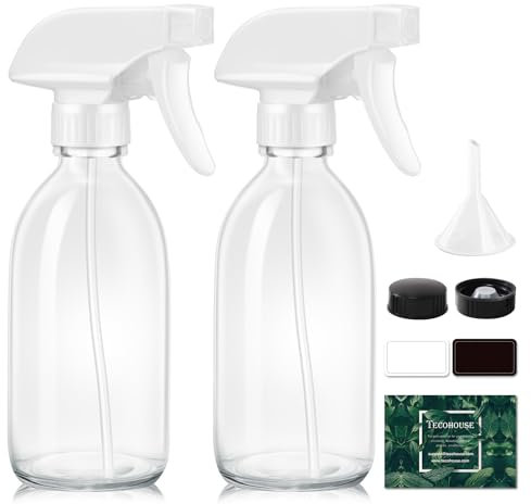 Tecohouse Petit flacon pulvérisateur en verre transparent rechargeable avec étiquettes, entonnoir, couvercles, pipettes graduées – Format portable 236,8 g