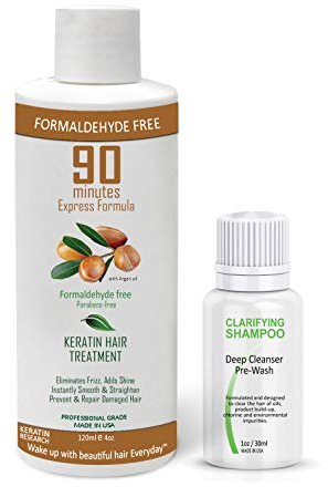 90 MINUTES Brazilian Keratin Hair Treatment for Most Hair Types Formaldehyde-Free Rich Complex of Protein Blends & Argan Oil Instant Results Super shiny Soft Straight Hair for months
