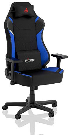 NITRO CONCEPTS X1000 Gaming-Stuhl - Bürostuhl Ergonomisch – Schreibtischstuhl - Drehstuhl mit Rollen - Gaming Sessel - Gaming Chair Pc - Stoffbezug - Belastbarkeit 135 kg – Schwarz/Blau