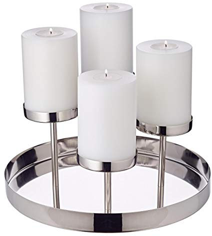 EDZARD Adventskranz/Kerzenleuchter Marbella (Ø 31 cm, H 16 cm) aus Edelstahl - Kerzenhalter, Kerzenständer Silber für Stumpenkerzen - Deko Kerzen, Tischdeko, Silber Deko für Kerzen