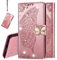 IMEIKONST Case für LG K50 Hülle Bling Diamant Geprägt PU Leder Mit Magnetisch Brieftasche Flip Ständer Schutzhülle Handyhülle für LG K50 / LG Q60 Cystal Butterfly Rose Gold SD