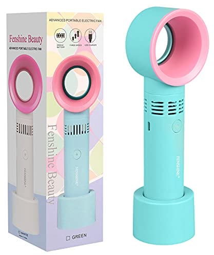 fenshine Portable USB Rechargeable Mini Fan Dryer Bladeless Handheld Fan, Air Conditioning Blower for Essential Eyelash Extension Supplies (Blue)
