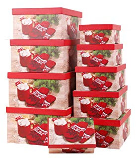 Mediablue Aufbewahrungsboxen Schachteln Geschenkbox im 10er Set mit Deckel Verschiedene Designs (Weihnachten Handschuhe)