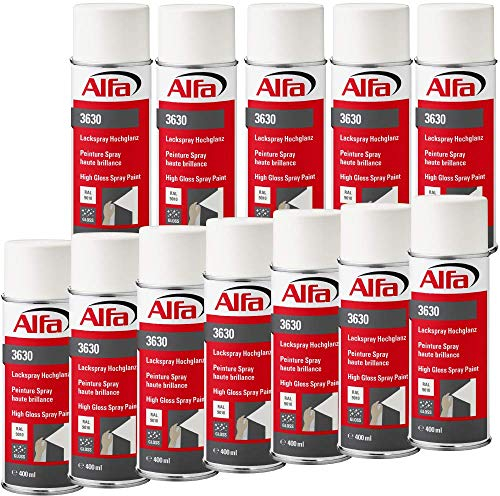 Alfa Lackspray 400 ml für Innen und Außen - Sprühlack zum Lackieren und Dekorieren, hohe Deckkraft Farbspray, Sprühdose, Made in Germany (24, RAL 9010 Reinweiß Hochglanz)