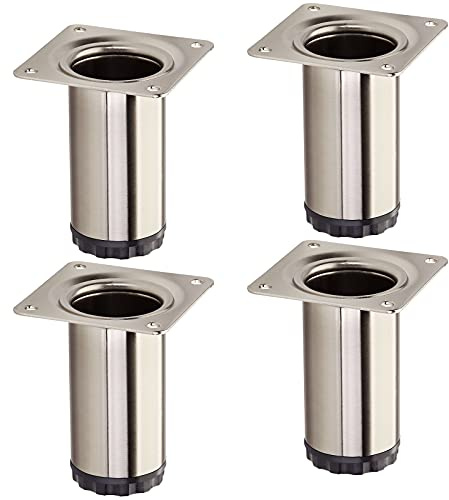 SOTECH 4 Stück Möbelfüße Bravo Höhe 80 mm (+ 10 mm) Ø 40 mm Edelstahloptik höhenverstellbare Schrankbeine aus Stahl belastbar bis 50 kg pro Stützfuß