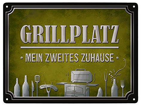 Grillplatz - mein zweites Zuhause Metallschild XXL mit Grill Motiv