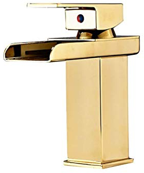 WYRKYP Grifo de Agua, Cocina Baño Cascada Cuenca Grifo, Monte Pulido Monte Bañera Fregajos Feucets Hot Mezclador Frío Grifo Fregadero Grifo/Gold