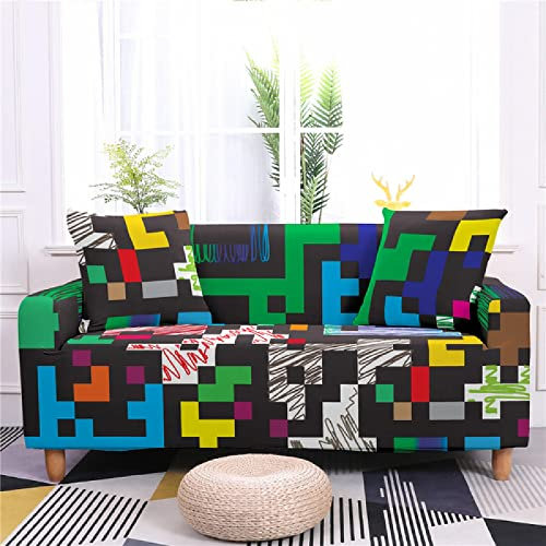 Sofabezug Ecksofa Farbiger Geometrischer Druck Sofaüberwurf Sofa Überzug Stretchy Couchbezug Sofa Bezug Ecksofa Überwurf Sofabezüge Antirutsch Sofahusse Jacquard Sofaüberzug 4 Places (235cm-300cm)