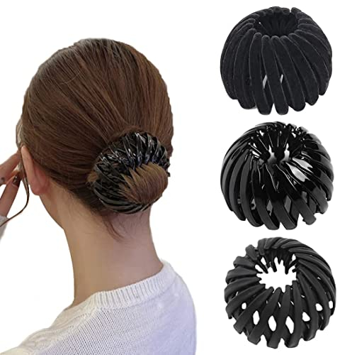 Zeayebsr 3 Stück große Haarspangen, Retro-Vogelnest-Haarspangen, Kunststoff-Krallen-Clips,rutschfeste Haarspangen, dicke Haarspangen, große Haarspangen, Damen, Mädchen, Haarschmuck(Schwarz)