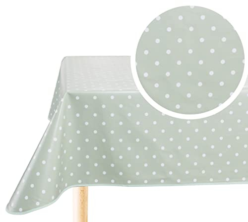 Hule, Mantel Mesa Antimanchas, Mantel Mesa Comedor y Mesa Cocina PVC Antimanchas Impermeable, Lunares pequeños Rectangular 140 x 240cm Verde Salvia