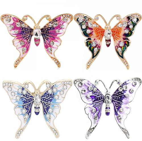 YUEMING 4 Stück Brosche Set,Schmetterling Kristall Brosche Anstecker Set für Frauen Mädchen Geburtstagsgeschenk Hochzeit Weihnachten Party