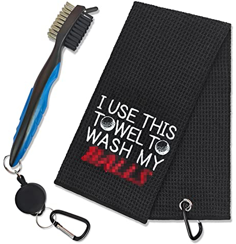 GEYGIE I Use This Towel to Wash My Embroidered Golf Towels with Clip and Golf Brush with Retractable Extension Cord, Funny Golf Towel Gifts and Golf Accessories Set for Men Women Golfers Golf Fan