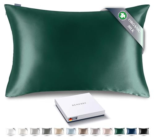 RENESSY Kissenbezug aus 100% Bio-Seide 40x60 cm - 22 Momme Maulbeerseide, Güteklasse 6A, Oeko-Tex zert. in Deutschland - Luxus für Haar und Haut, 1 Stück (Smaragdgrün)