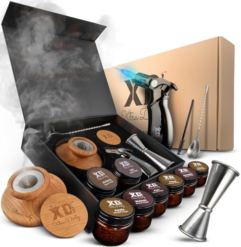 Xtra Dirty Cocktail Smoker Kit - 4 Flammen Jet Torch - Old Fashioned Cocktail Kit - Whiskey Geschenk für Männer für Ihn - Whiskey Smoker Kit - Bourbon Smoker (8 Holzspäne-Gläser)