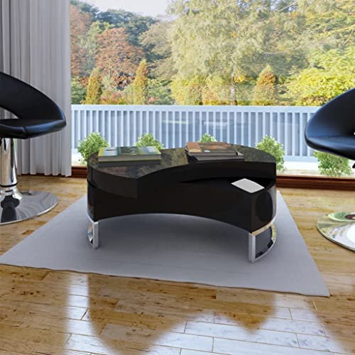 homiuse Couchtisch Form-Verstellbar Hochglanz Schwarz 80x58x32,5 cm Rechteckiger Tisch Couch Tischchen Wohnzimmer Endtische Drehbarer Desktop-Entwurf füR Schlafzimmer Balkon Modern