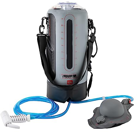 Estabeter Campingdusche Solardusche Gartendusche mit Pumpe, 3 Gallonen, 12L, Duschkopf tragbare und Abnehmbarem Schlauch Duschen Beutel Shower für Wandern, im Freien, Klettern