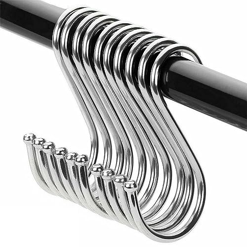 DONJIM 15-Pack S Hooks for Hanging, Stainless Steel S Shape Metal Hooks, Multipopused S Hanging Hooks for Kitchen, Bathroom, Shop, 10 cm