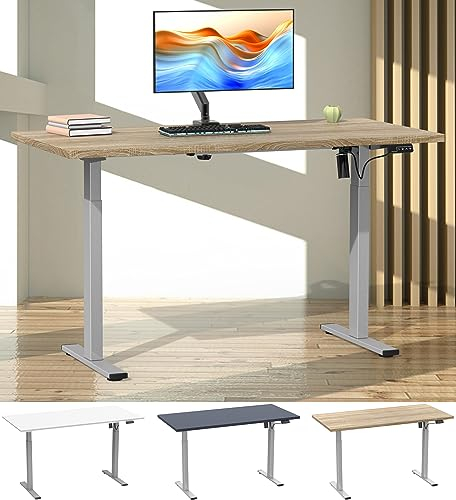VCM Höhenverstellbarer Schreibtisch stufenlos elektrisch höhenverstellbar Lona 140x50 Silber Sonoma-Eiche