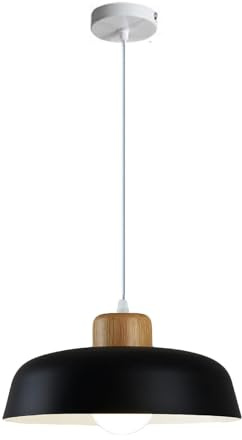 EKSED 300 mm runde Pendelleuchte mit Metallschirm in Macaron-Farbe, moderne, schlichte Holzoptik, E27-Loft-Bar-Decken-Hängelampe, Kücheninsel-Esszimmer-Kronleuchter (Schwarz)