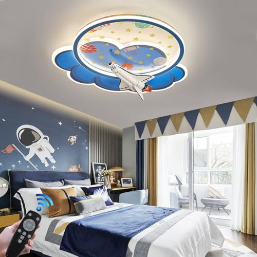 Kronleuchter LED Kinder dimmbar Deckenlampe mit Fernbedienung Cartoon Flugzeug Deckenleuchte Design Kinderzimmer Mädchen Wandlampe Schlafzimmer Kindergarten Babyzimmer Wohnzimmer Innen Blaue Lichter
